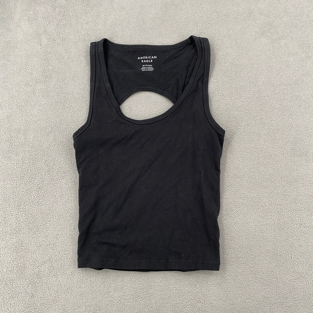 American Eagle Black Scoop Neck Tank Top Back Cutout XS